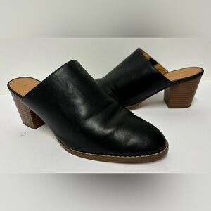 J. CREW Black Tan Leather Heeled Slip On Mules Clogs Women’s Size 10